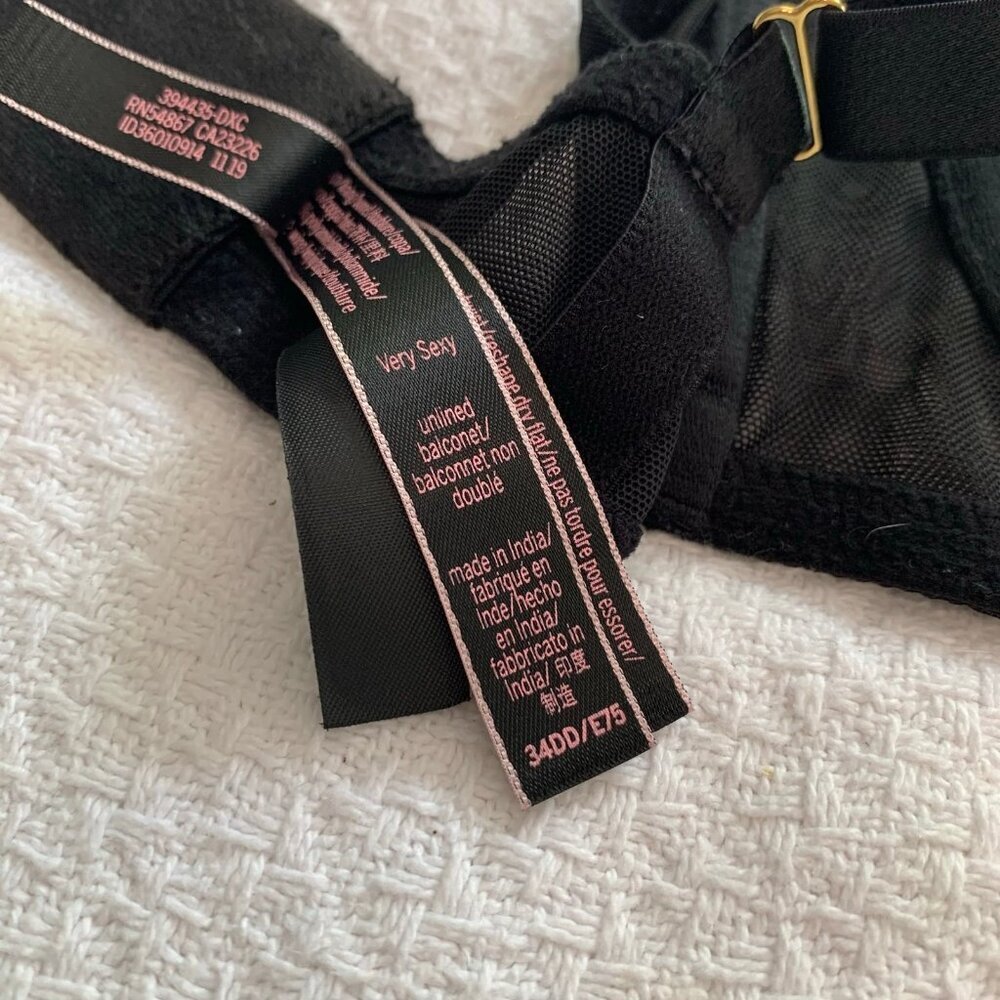 Victorias Secret Very Sexy Unlined Balconet Bra Black Mesh Strappy 34DD‎ - Picture 6 of 9
